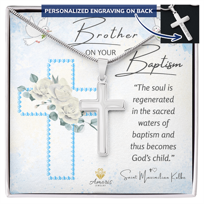 Brother On Your Baptism Personalized Cross Necklace