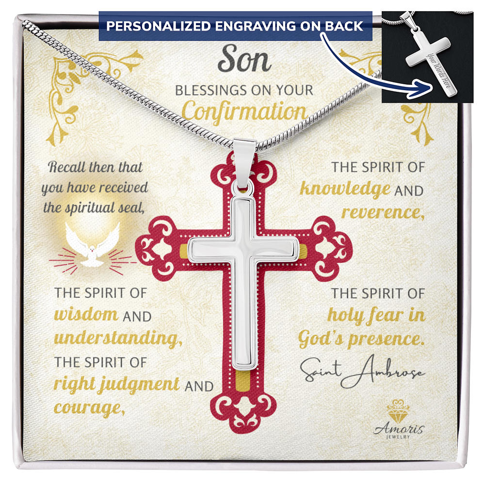 Son Blessings On Your Confirmation Personalized Cross Necklace