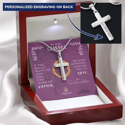 My Dear Grandpa Personalized Cross Necklace with Saint Gemma Galgani Quote
