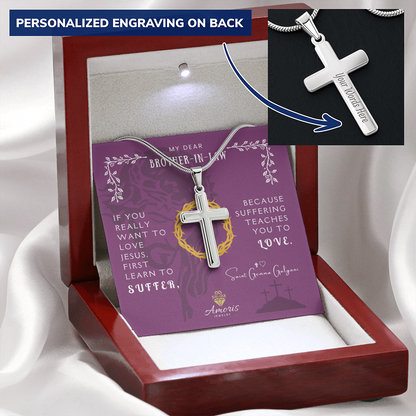 My Dear Brother-in-Law Personalized Cross Necklace with Saint Gemma Galgani Quote