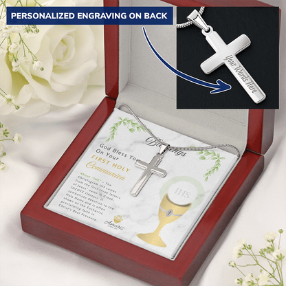Blessings First Holy Communion Personalized Cross Necklace