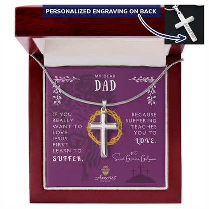My Dear Dad Personalized Cross Necklace with Saint Gemma Galgani Quote