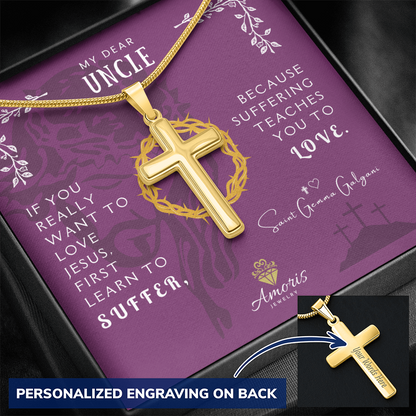 My Dear Uncle Personalized Cross Necklace with Saint Gemma Galgani Quote