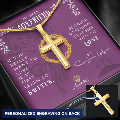 My Dear Boyfriend Personalized Cross Necklace with Saint Gemma Galgani Quote