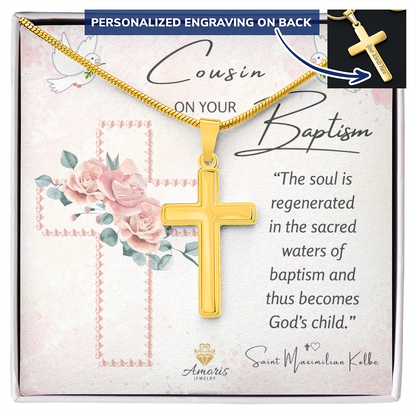 Cousin On Your Baptism Personalized Cross Necklace