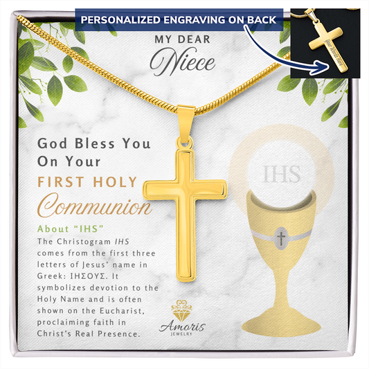Niece First Holy Communion Personalized Cross Necklace