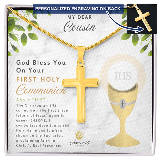 Cousin First Holy Communion Personalized Cross Necklace