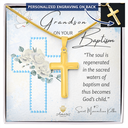Grandson On Your Baptism Personalized Cross Necklace