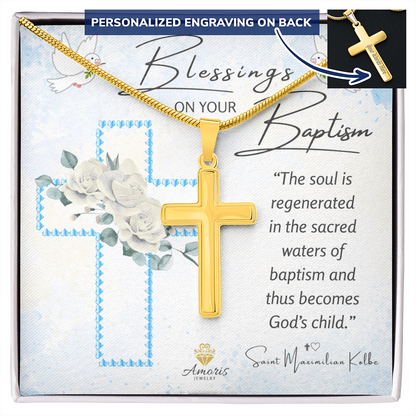Blessings On Your Baptism Personalized Cross Necklace for Boys
