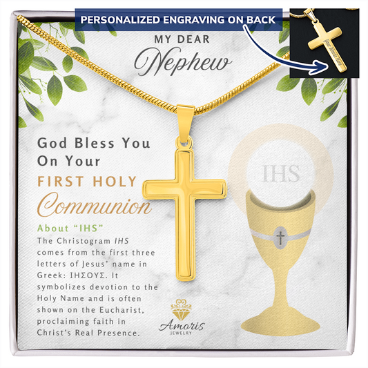 Nephew First Holy Communion Personalized Cross Necklace