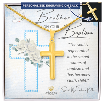 Brother On Your Baptism Personalized Cross Necklace
