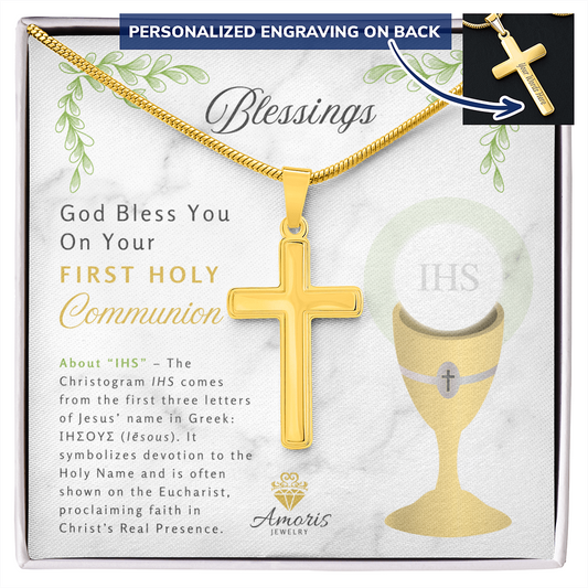 Blessings First Holy Communion Personalized Cross Necklace