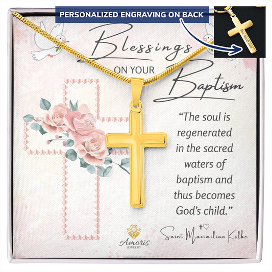 Blessings On Your Baptism Personalized Cross Necklace for Girls