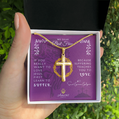 My Dear Best Friend Personalized Cross Necklace with Saint Gemma Galgani Quote