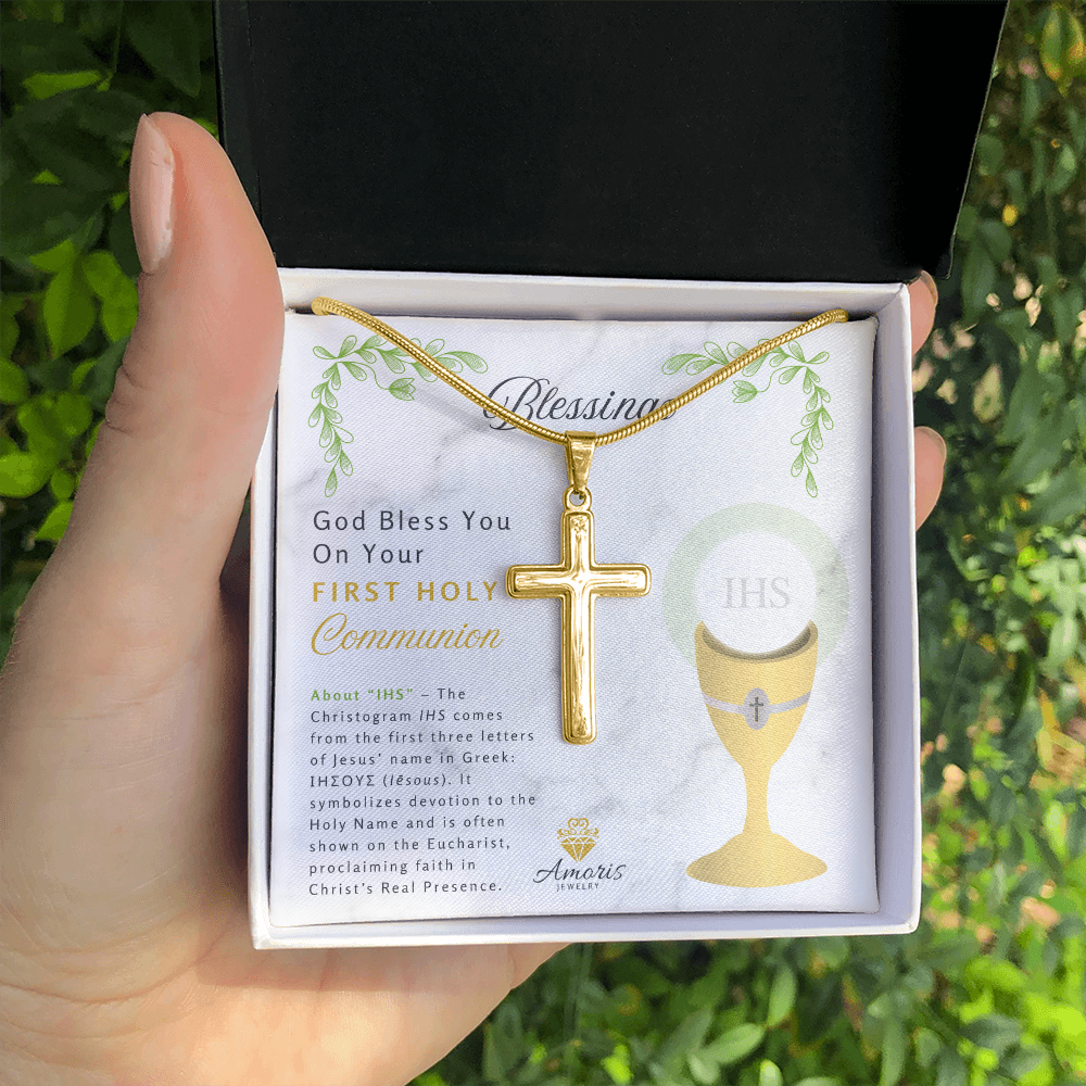 Blessings First Holy Communion Personalized Cross Necklace