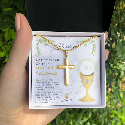 Blessings First Holy Communion Personalized Cross Necklace
