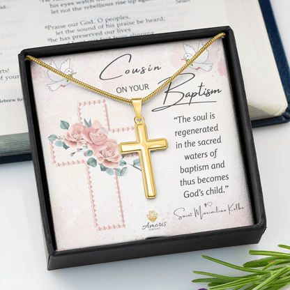 Cousin On Your Baptism Personalized Cross Necklace