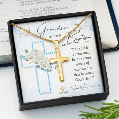 Grandson On Your Baptism Personalized Cross Necklace