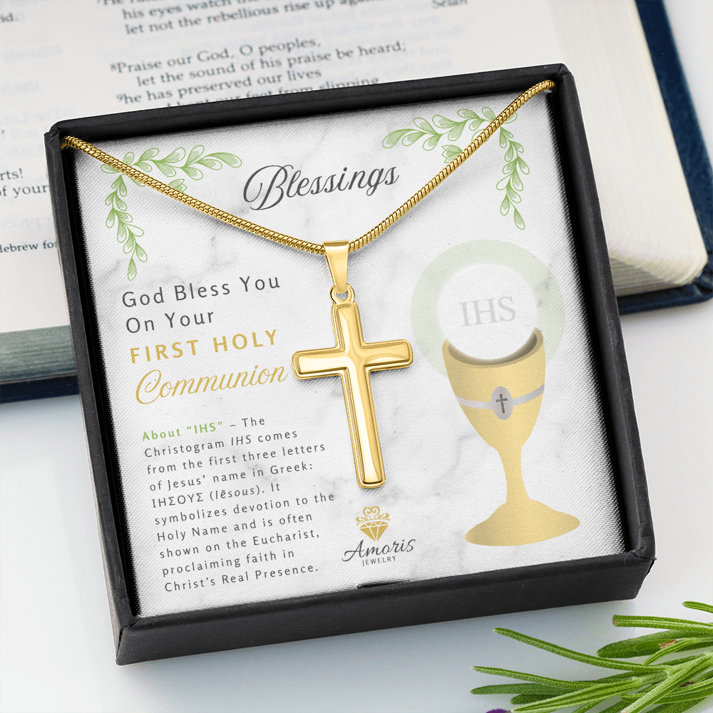 Blessings First Holy Communion Personalized Cross Necklace