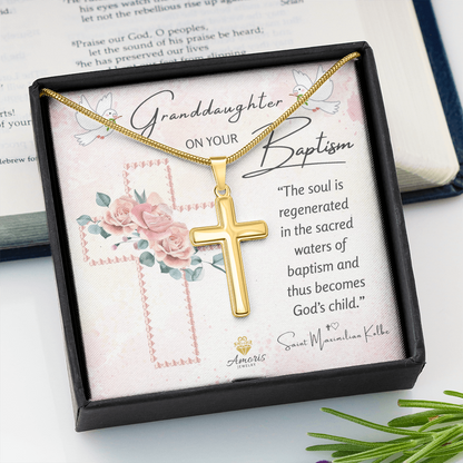 Granddaughter On Your Baptism Personalized Cross Necklace