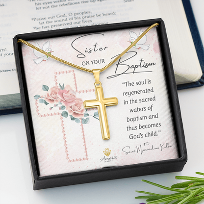 Sister On Your Baptism Personalized Cross Necklace