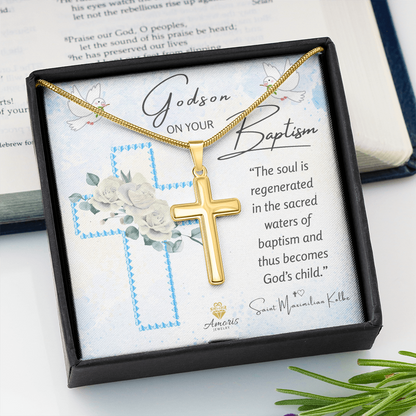 Godson On Your Baptism Personalized Cross Necklace