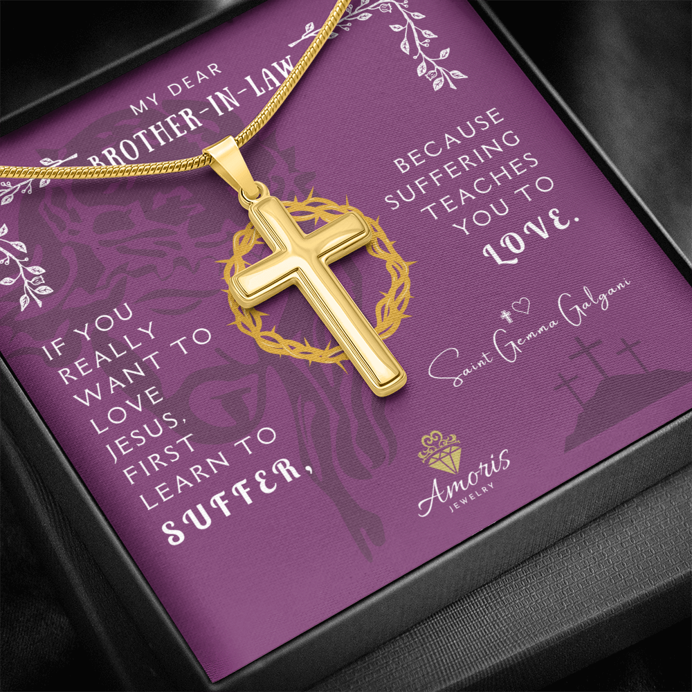 My Dear Brother-in-Law Personalized Cross Necklace with Saint Gemma Galgani Quote