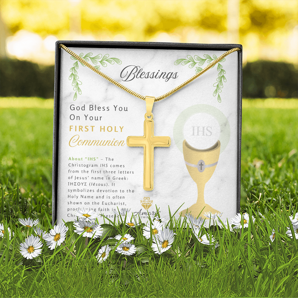 Blessings First Holy Communion Personalized Cross Necklace