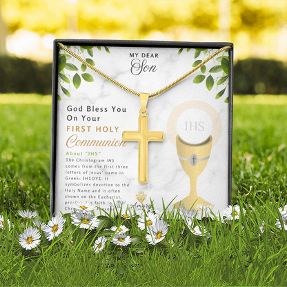 Son First Holy Communion Personalized Cross Necklace