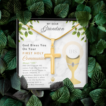 Grandson First Holy Communion Personalized Cross Necklace