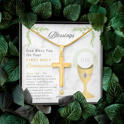 Blessings First Holy Communion Personalized Cross Necklace