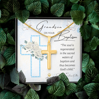 Grandson On Your Baptism Personalized Cross Necklace