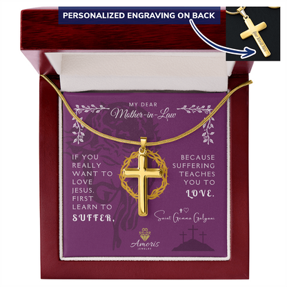 My Dear Mother-in-Law Personalized Cross Necklace with Saint Gemma Galgani Quote