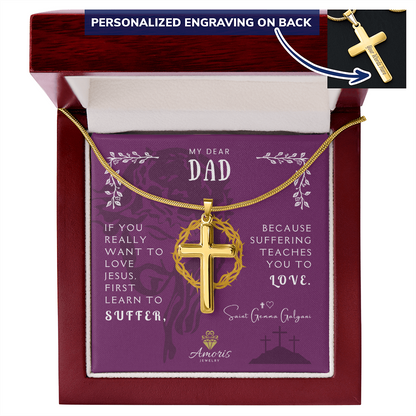 My Dear Dad Personalized Cross Necklace with Saint Gemma Galgani Quote