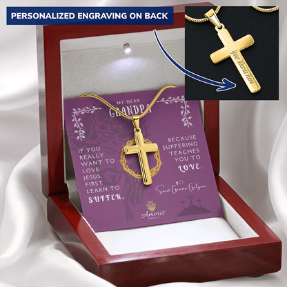 My Dear Grandpa Personalized Cross Necklace with Saint Gemma Galgani Quote