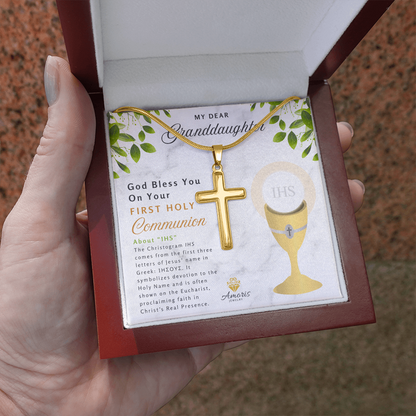 Granddaughter First Holy Communion Personalized Cross Necklace