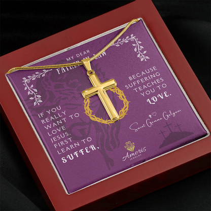 My Dear Father-in-Law Personalized Cross Necklace with Saint Gemma Galgani Quote