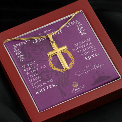My Dear Grandfather Personalized Cross Necklace with Saint Gemma Galgani Quote