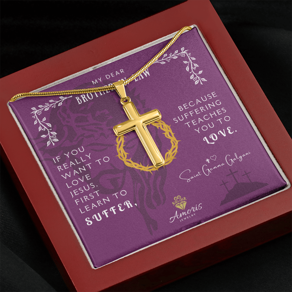 My Dear Brother-in-Law Personalized Cross Necklace with Saint Gemma Galgani Quote