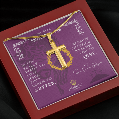 My Dear Brother-in-Law Personalized Cross Necklace with Saint Gemma Galgani Quote