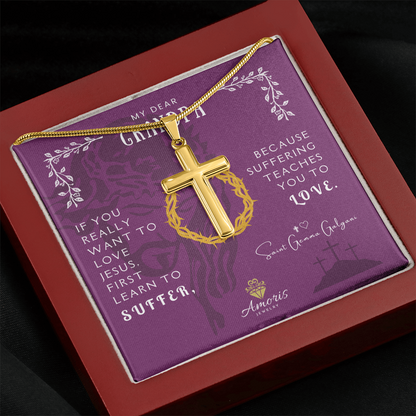 My Dear Grandpa Personalized Cross Necklace with Saint Gemma Galgani Quote