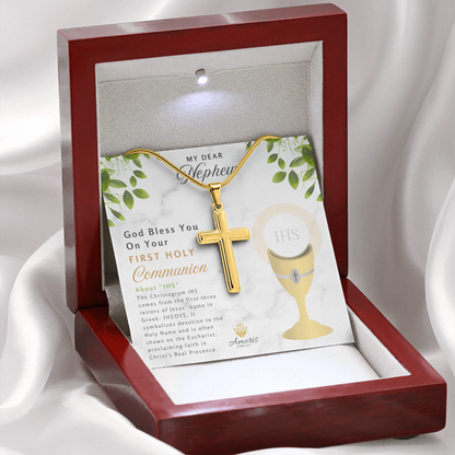Nephew First Holy Communion Personalized Cross Necklace