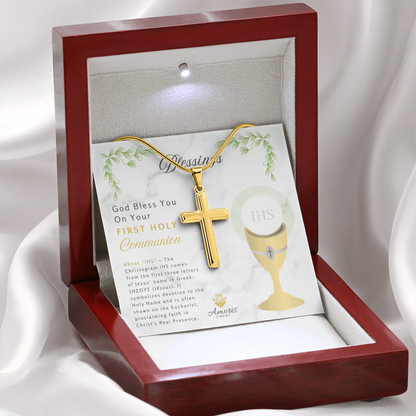 Blessings First Holy Communion Personalized Cross Necklace