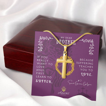My Dear Brother Personalized Cross Necklace with Saint Gemma Galgani Quote