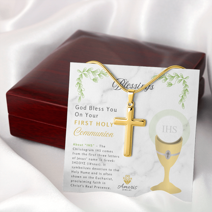 Blessings First Holy Communion Personalized Cross Necklace