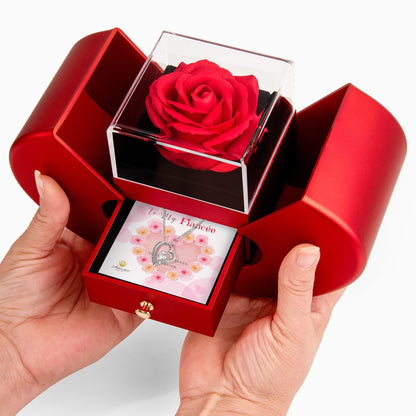 Fiancée Heart Necklace with Red Heart Rose Box