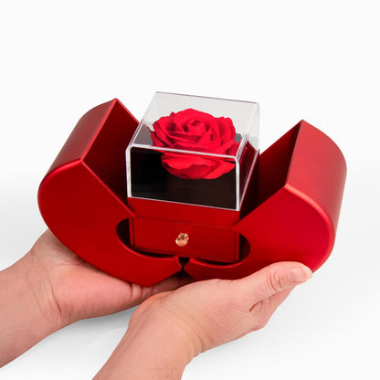 Valentine Heart Necklace with Red Heart Rose Box