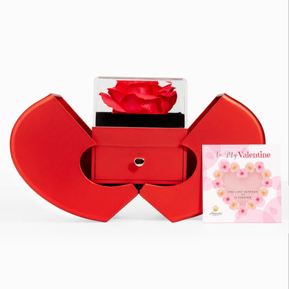 Valentine Heart Necklace with Red Heart Rose Box