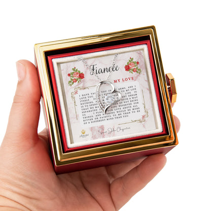 Fiancée My Love Heart Necklace with Eternal Rose and Saint John Chrysostom Quote