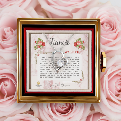 Fiancée My Love Heart Necklace with Eternal Rose and Saint John Chrysostom Quote